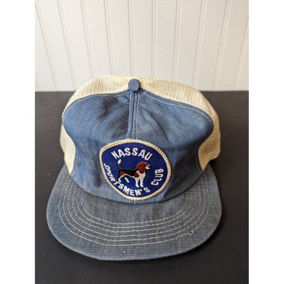 NASSAU Sportsmen's Club Hunt Game Dog Blue Khaki USA Snap Back Hat Vintage - Picture 2 of 6